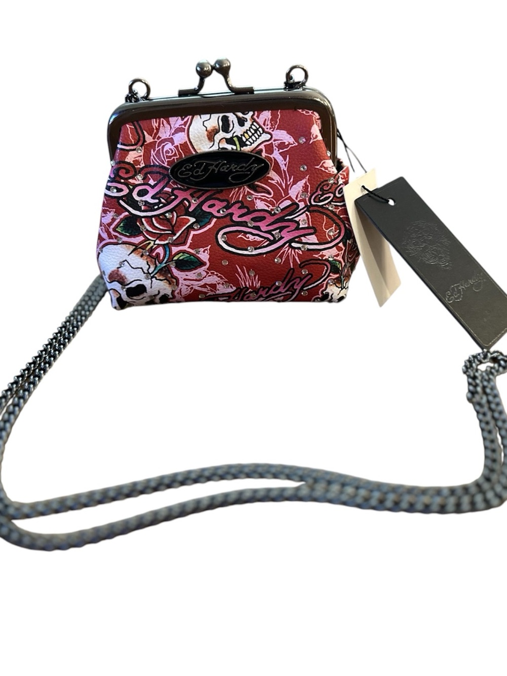 🥀NWT Ed Hardy Sparkling Kiss Lock Mini Crossbody - Red - Skulls & Roses☠️